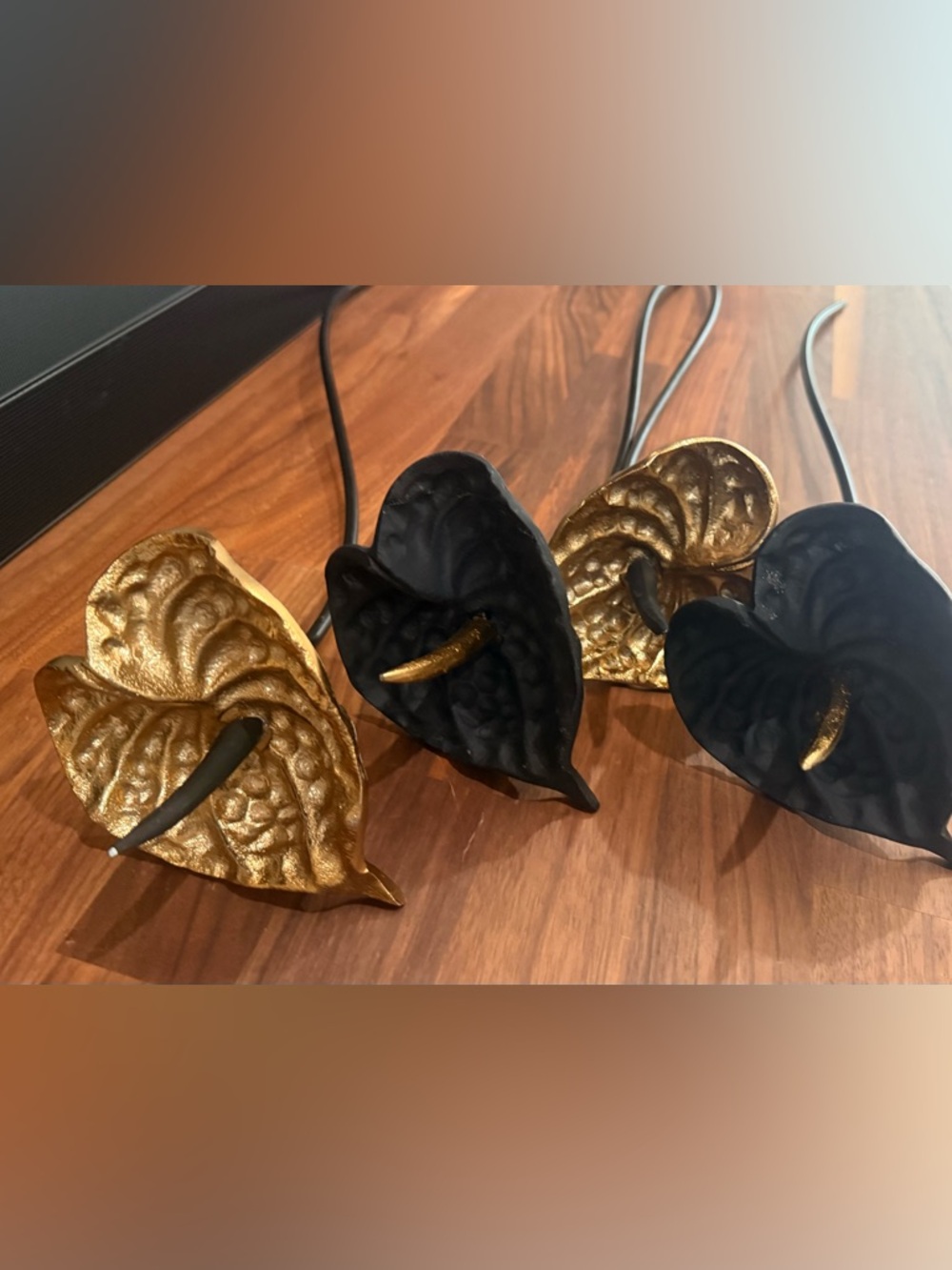 Four Black and Gold Metal Anthurium Sculptural Stems - Picture 4 of 5